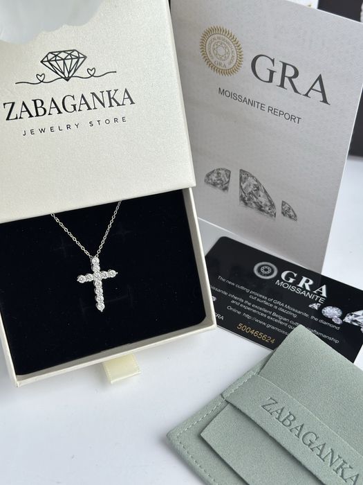 Новий Срібний хрестик під тіффані з муасанітами 3мм та ланцюжком