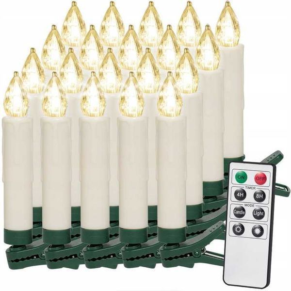 Cвічки БІЛІ ТЕПЛІ з кліпсами на ялинку 20 шт бездротові