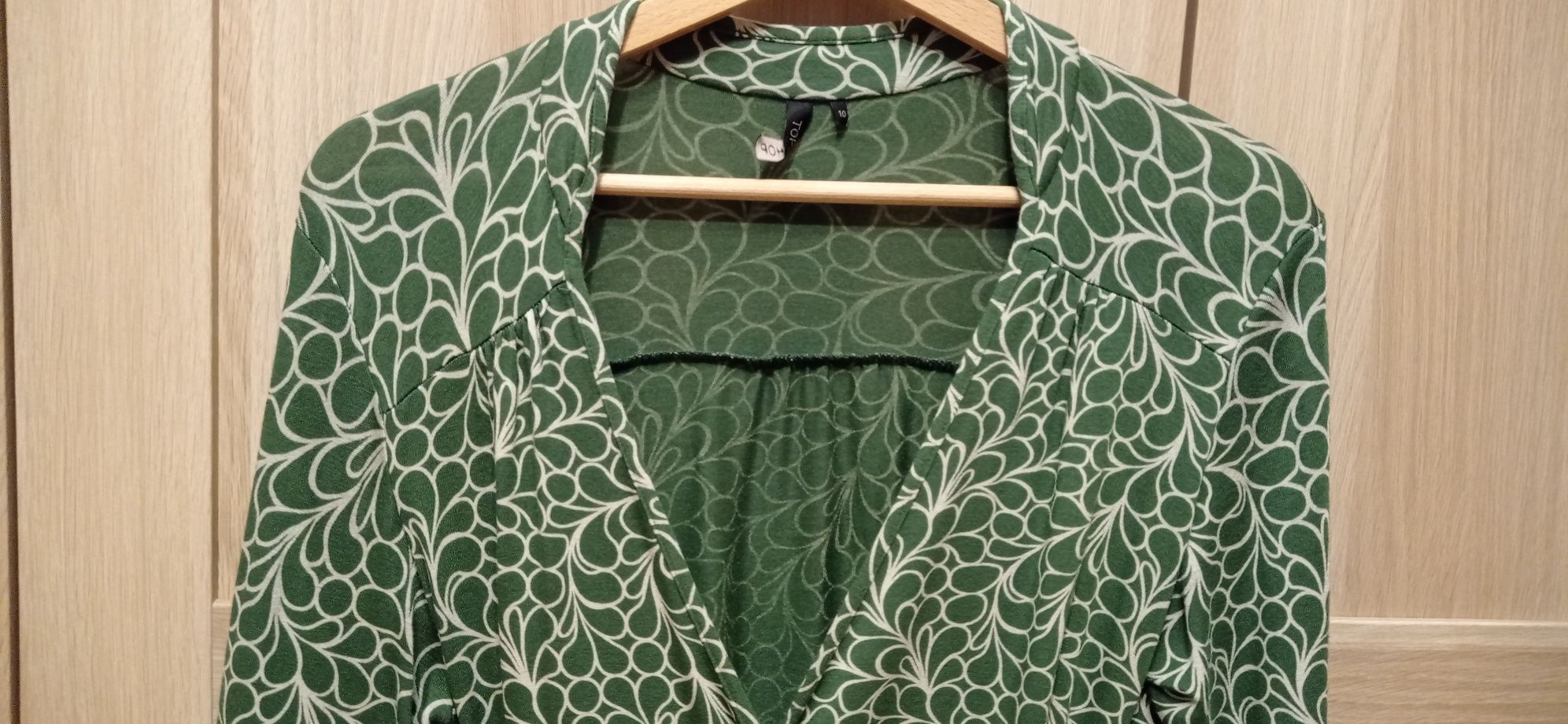 Topshop zielona kopertowa bluzka z białymi wzorami r. 10 (38)