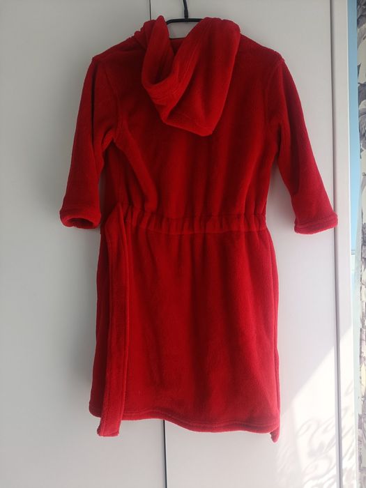 Szlafrok dziewczynki chłopca 110/116 czerwony ciepły miekki