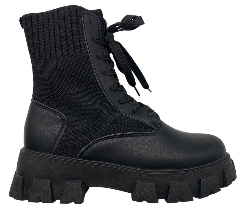 Buty botki bikery glany 38 czarne na platformie ze skarpetą wsuwane