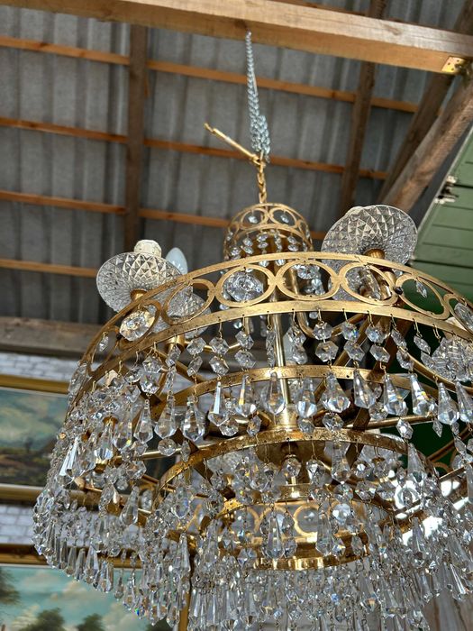 Piękny żyrandol mosiężny kryształowy #8014 Stylowy Węgrów