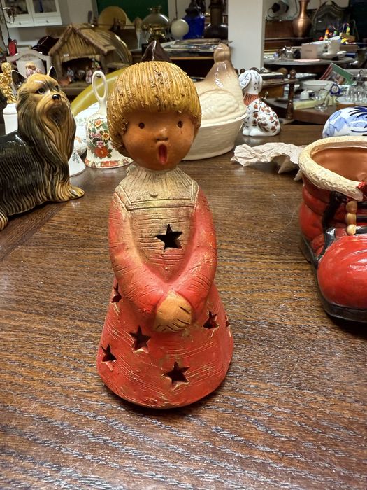 Aniołek swiąteczny świecznik ceramiczny Hiszpański ręcznie rohiony