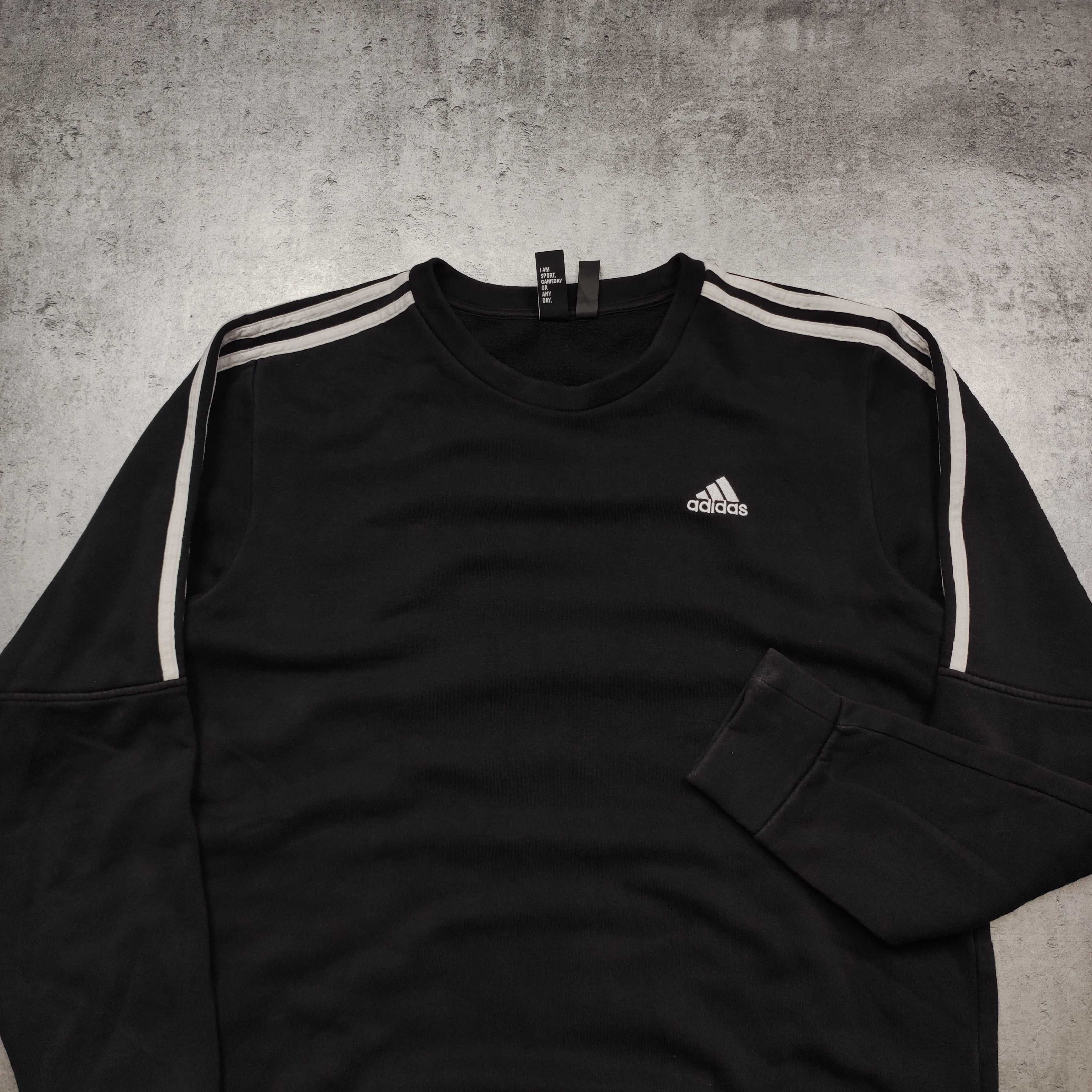 MĘSKA Bluza PREMIUM Czarna 3 Paski Adidas Małe Logo Bawełna Casualowa