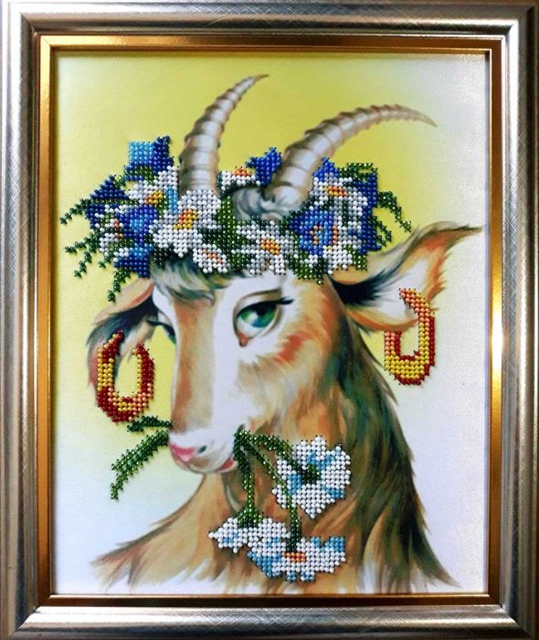 Quadro em bordado com miçangas à mão "A cabra"