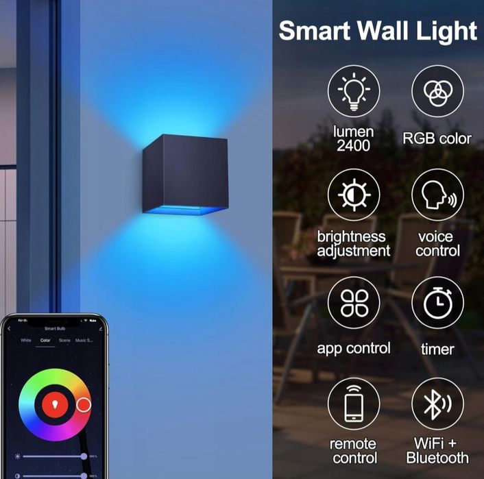 Inteligentna lampa ścienna LED do użytku wewnątrz i na zewnątrz, 6 W R