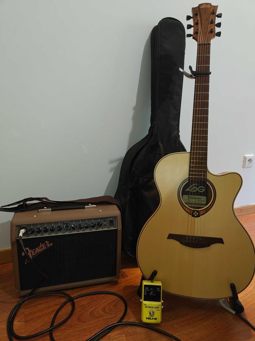 Conjunto Guitarra LAG T70ACE + Amp Fender Acoustasonic40 + Acessórios