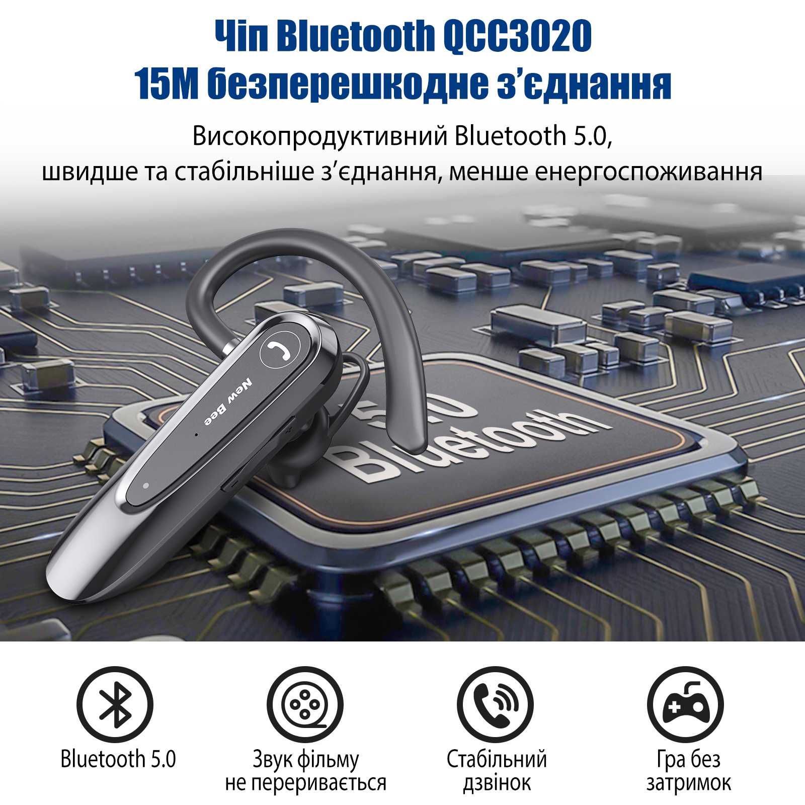 Блютуз гарнитура bluetooth 5.0 для телефону водія New Bee LC-B45 eng