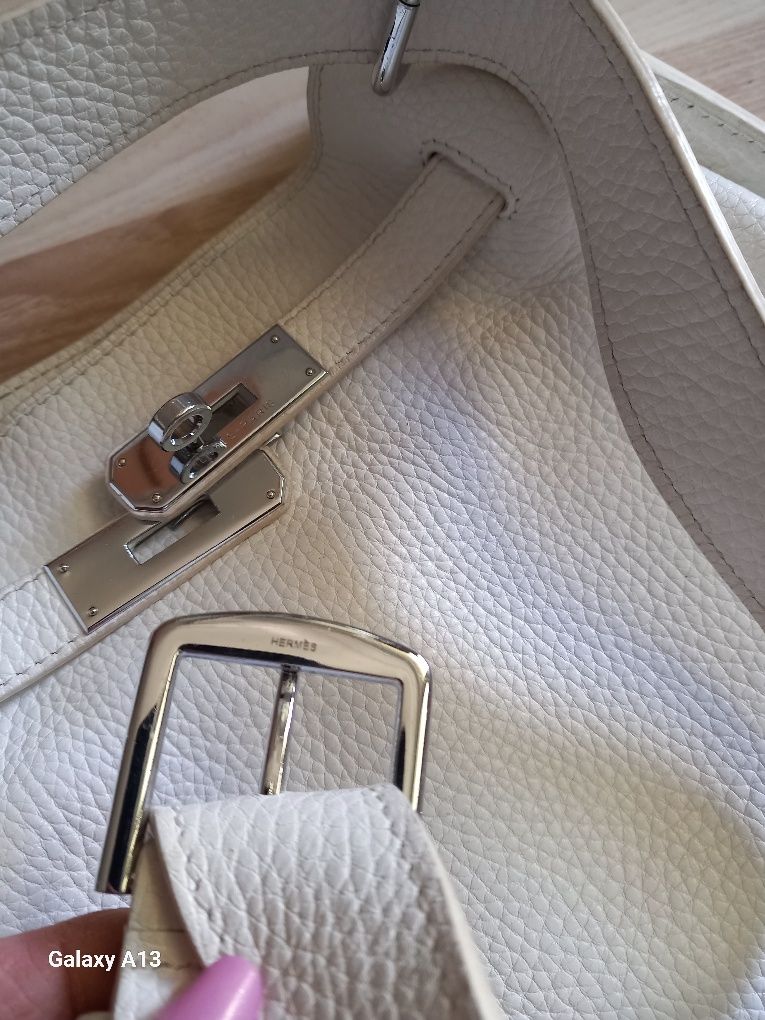 Hermes Kelly oryginalna torebka biała skóra