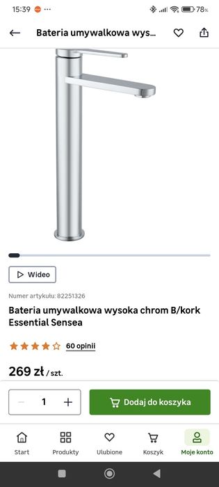 Umywalka nablatowa z baterią, stan BDB