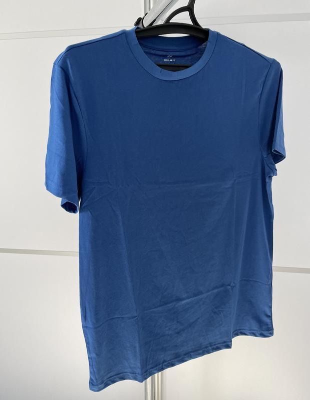 Чоловіча синя футболка regular fit h&m футболка з круглим вирізом стан