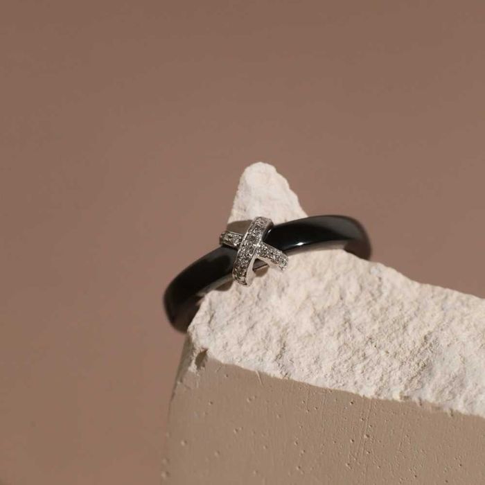 Каблучка Sova, кераміка, золото, діаманти