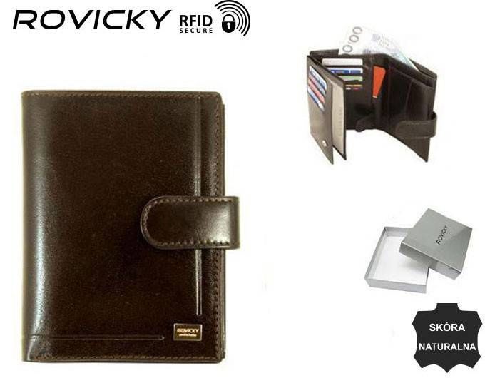 skórzany portfel na karty z eleganckimi przeszyciami - rovicky