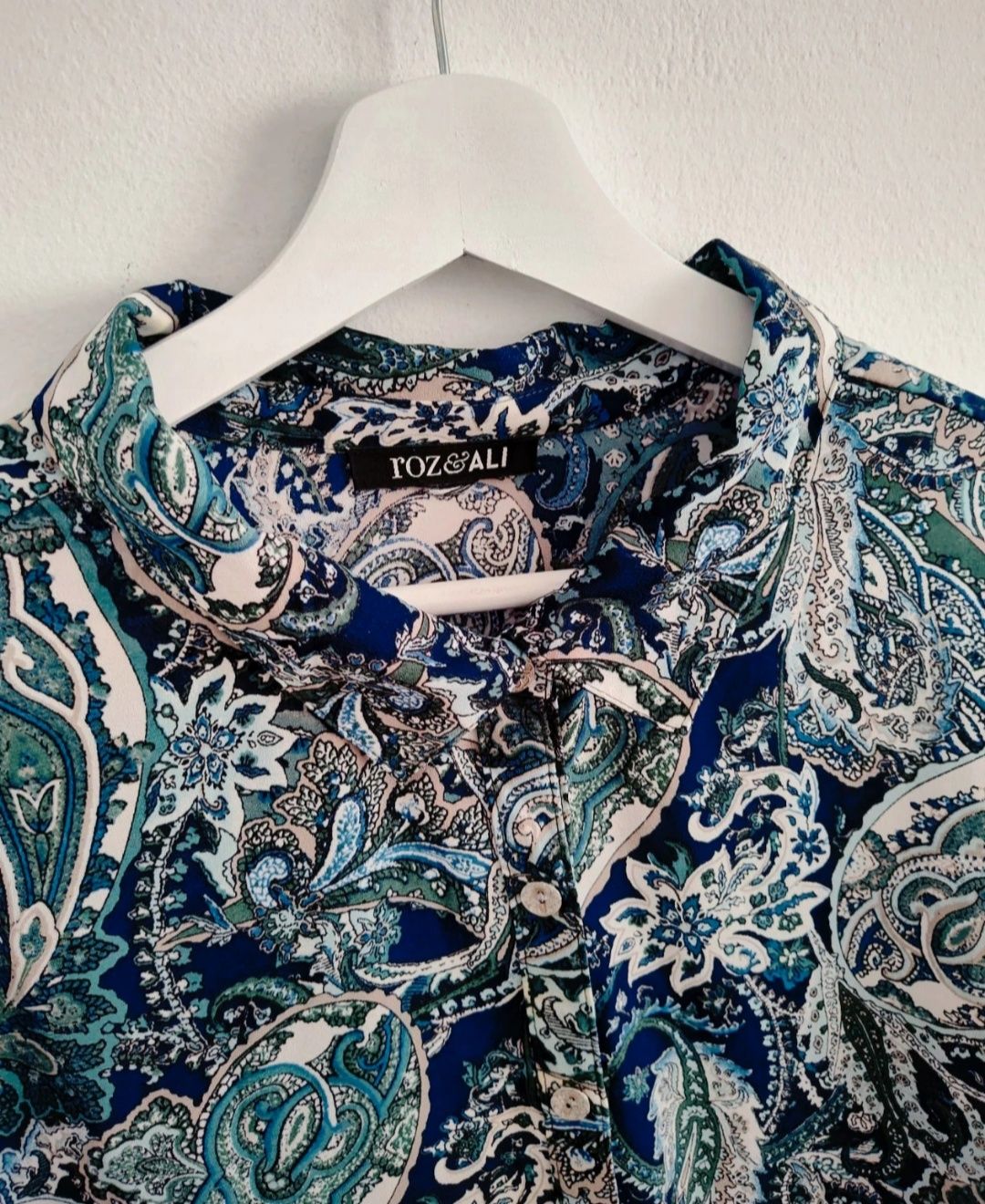 Koszula damska wzorzysta paisley niebieska luźna oversize długa 2xl