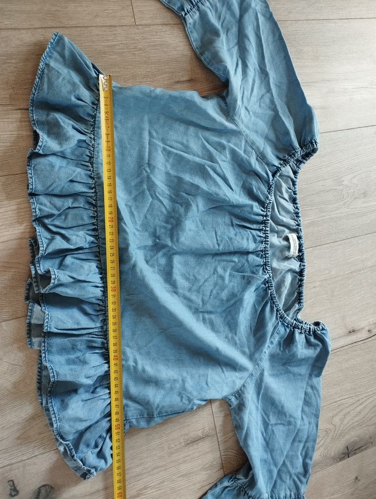 Niebieska dżinsowa jeans koszula bluzka ZARA z falbanką S M L 36 38 40