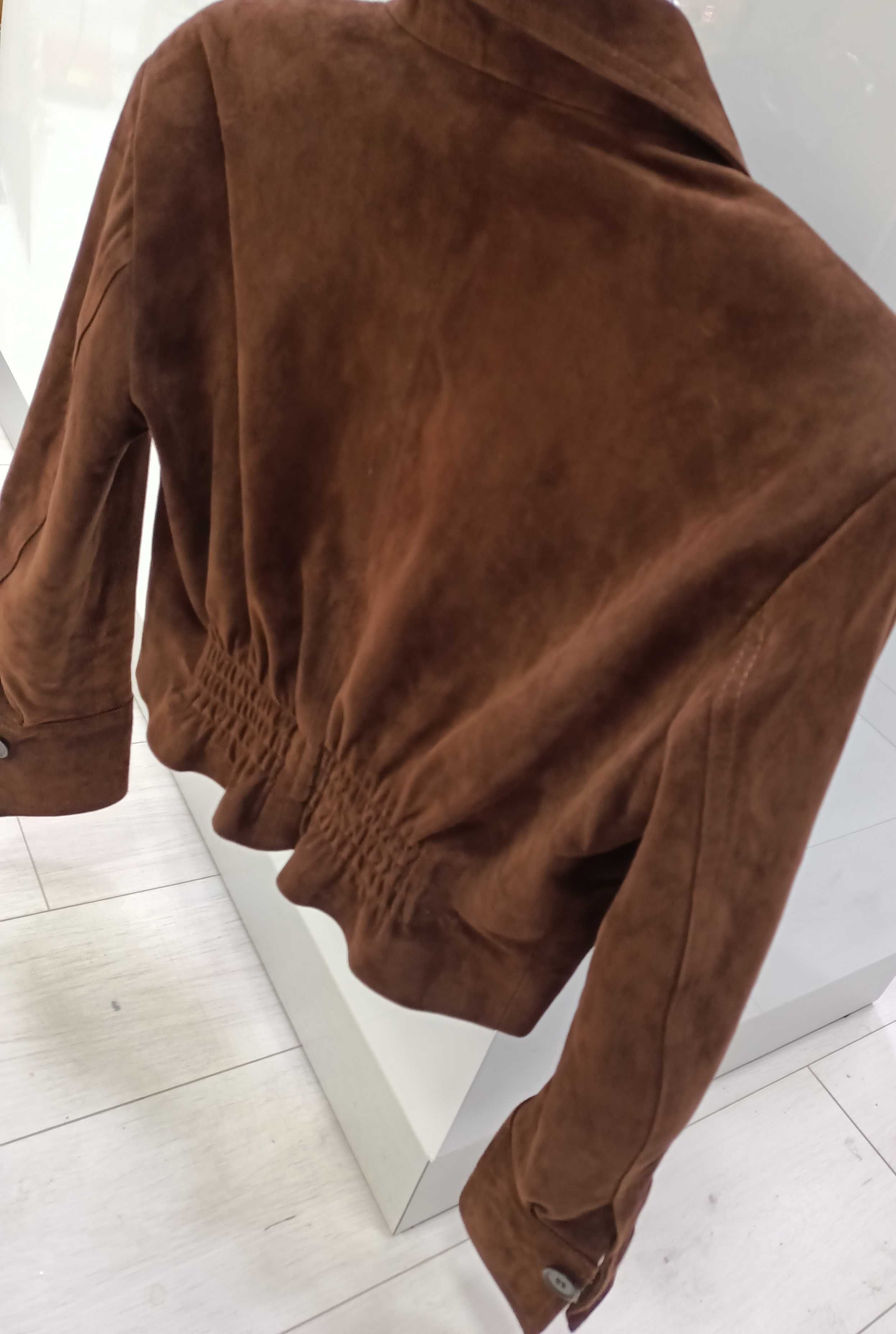 Kurtka premium new collection skóra naturalna licowa zamsz brąz rudy