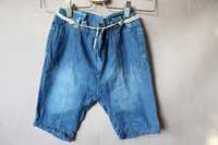 Spodenki 110 ZARA szorty miękki jeans dżinsowe z paskiem z koronki
