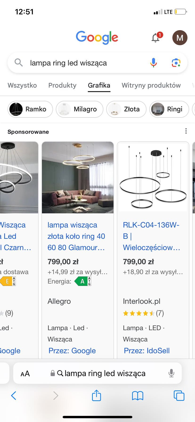Piękna wisząca lampa 2 ringi