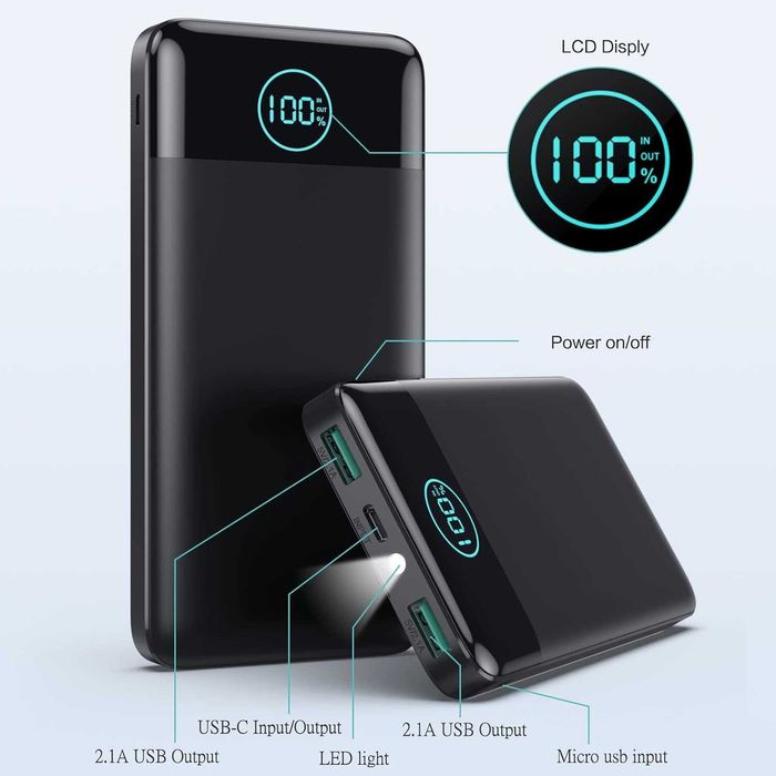 POWERBANK 13800mAh Przenośna ład. Kabel USB HX100K4 Czarny Latarka