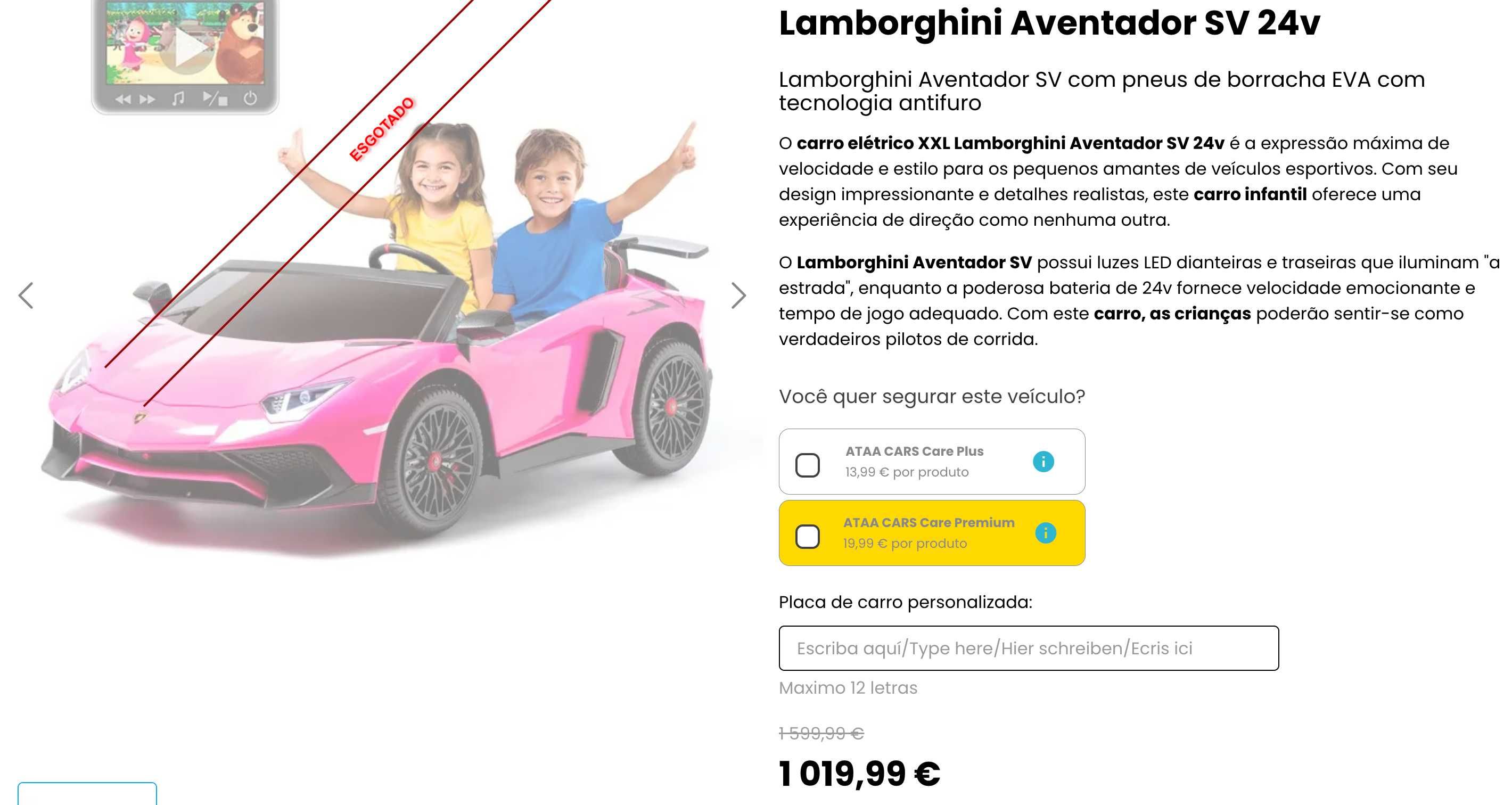 Lamborgini d Rosa para Criancas (Aventador SV 24v)
