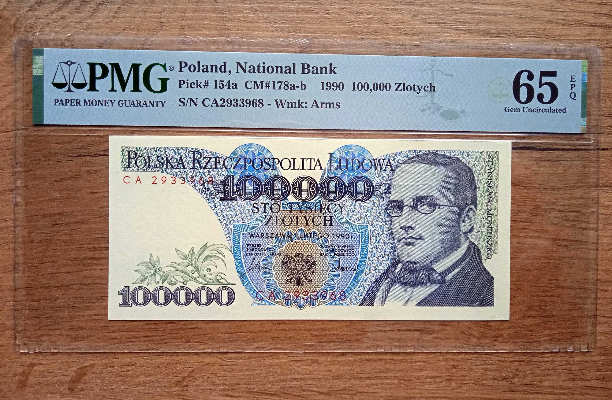 100000  zł 1990 - CA -   PMG  65