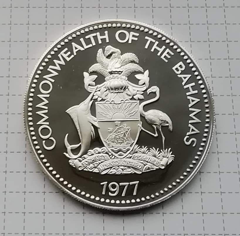 Багамські о-ви 10 $ 1977р. СРІБЛО. ПРУФ. Сертифікат. 49,1 грам.
