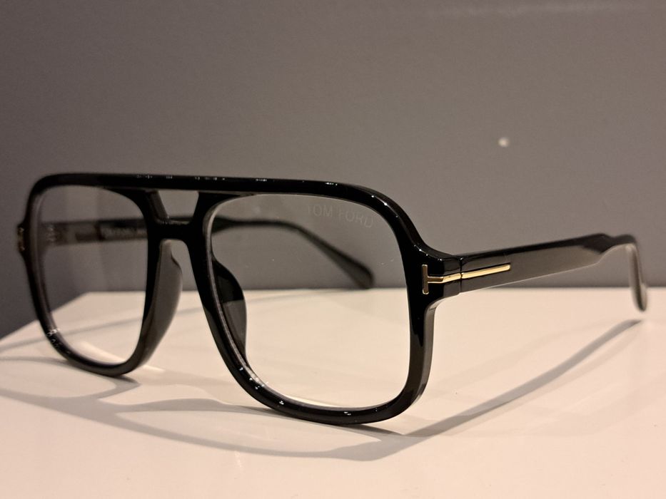 TOM FORD duze czarne męskie damskie okulary zerówki oprawki zlote logo