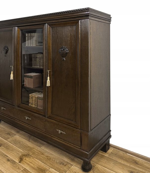 BIBLIOTEKA gabinetowa ANTYK WITRYNA szafa rzeźby z owocami 3 szuflady