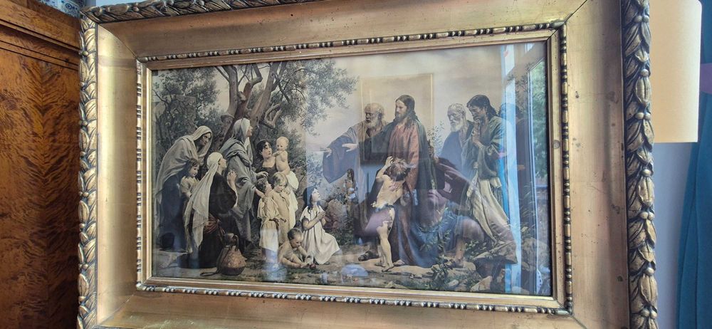 Obraz barwna litografia "Chrystus błogosławiący dzieci" Julius Hübner