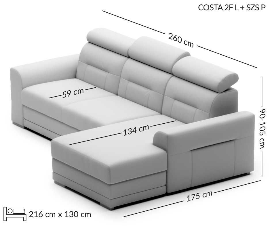 MP Nidzika COSTA narożnik z szezlongiem / sofa