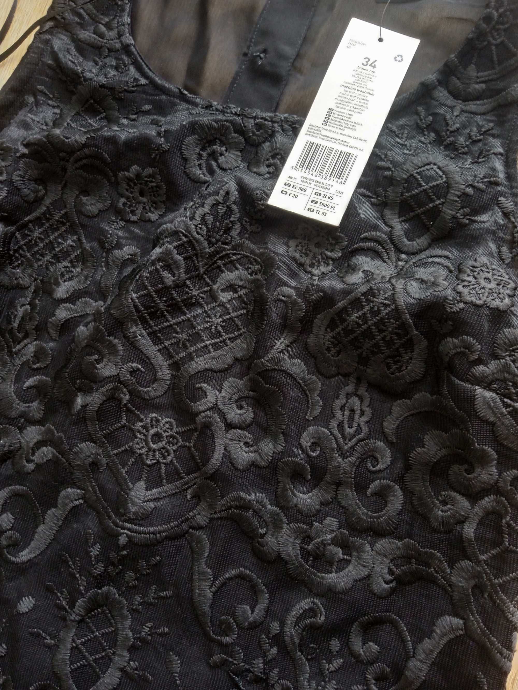 Nowa modna czarna bluzka efektowna z haftem haftowana F&F