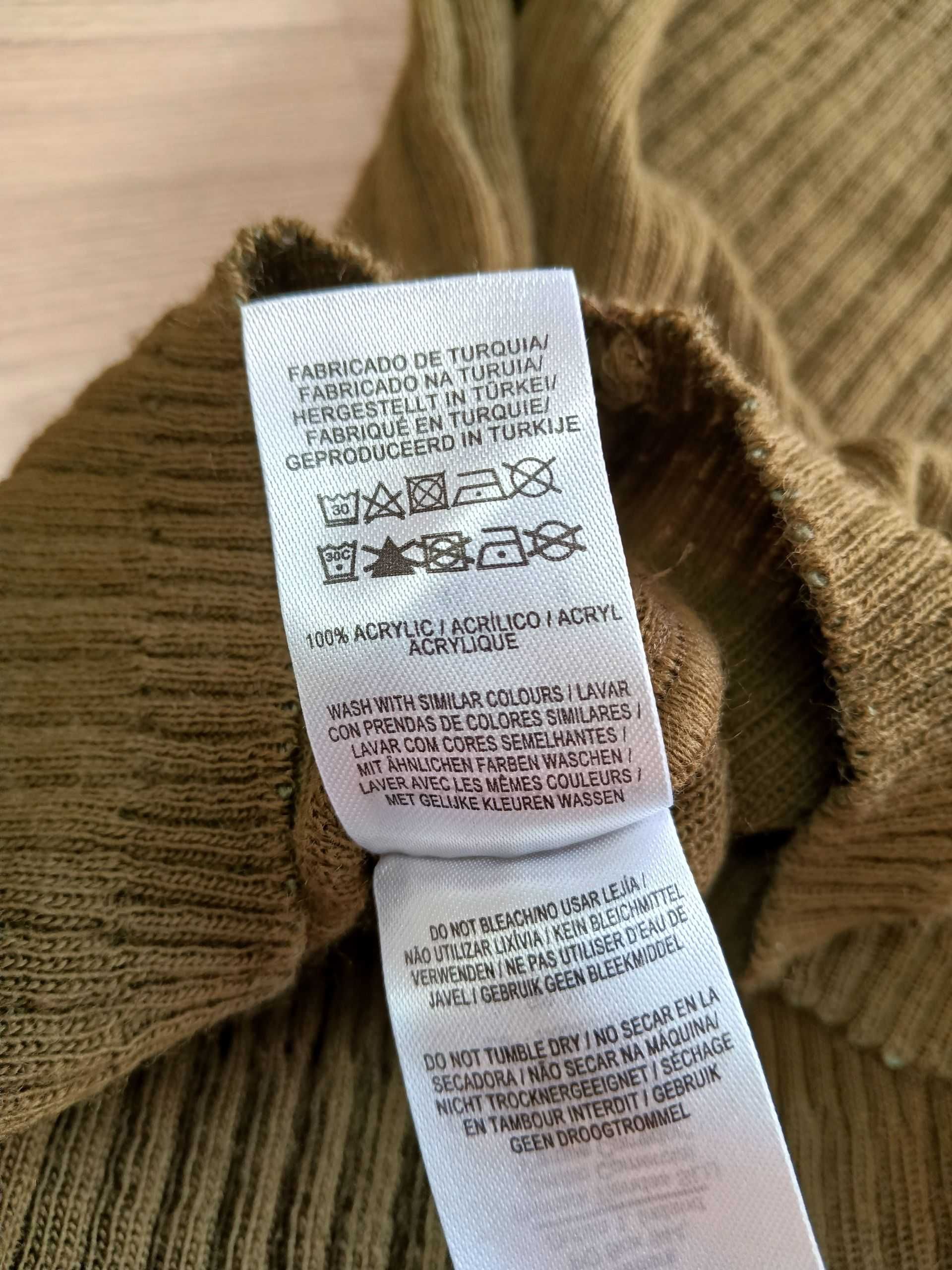 Damski sweter długi rękaw wiązany dekolt khaki zielony L