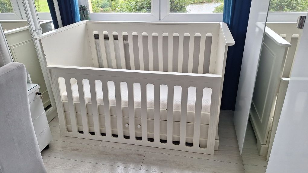 Łóżeczko Ines Elegant White 70x140 z funkcją tapczanika + materac