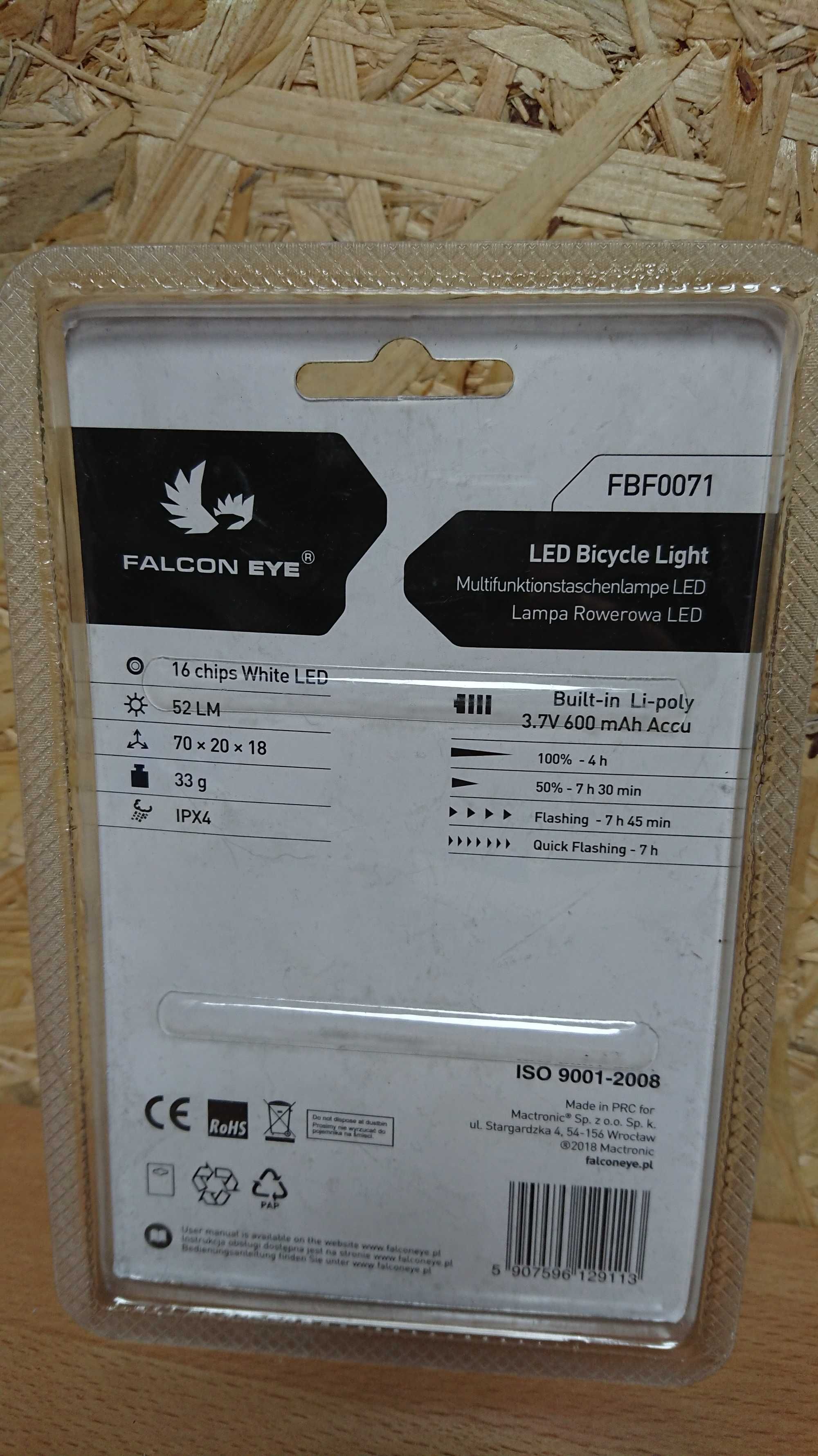 Lampka przednia FALCON EYE 52 lumeny ładowana na usb NOWA