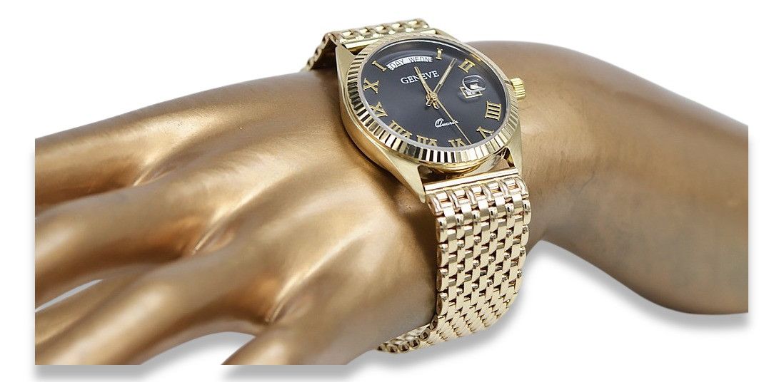Złoty zegarek z bransoletą męski 14k 585 Geneve mw013ydbc&mbw013y Wr