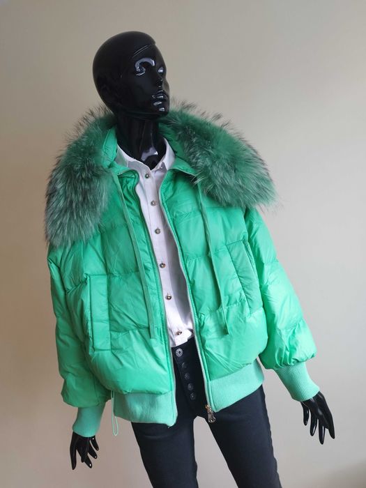 %_ITALY_puch naturalny_puchowa kurtka/kurteczka + jenot_zielona - S/XL