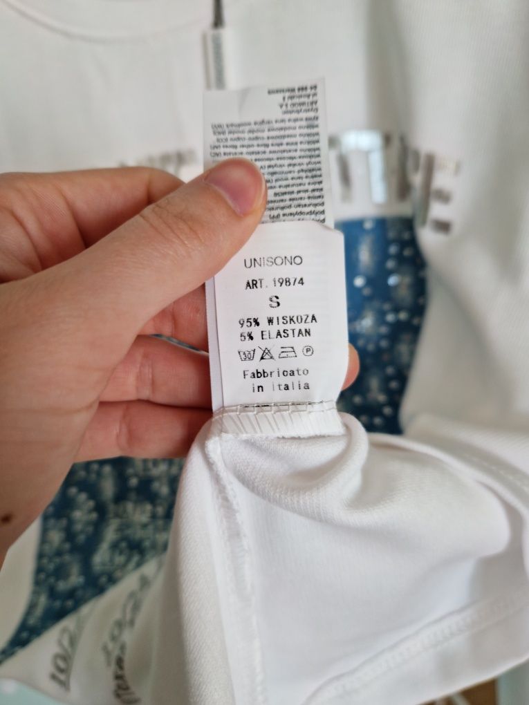 95% wiskoza biała bluzka z długim rękawem z nadrukiem denim Unisono