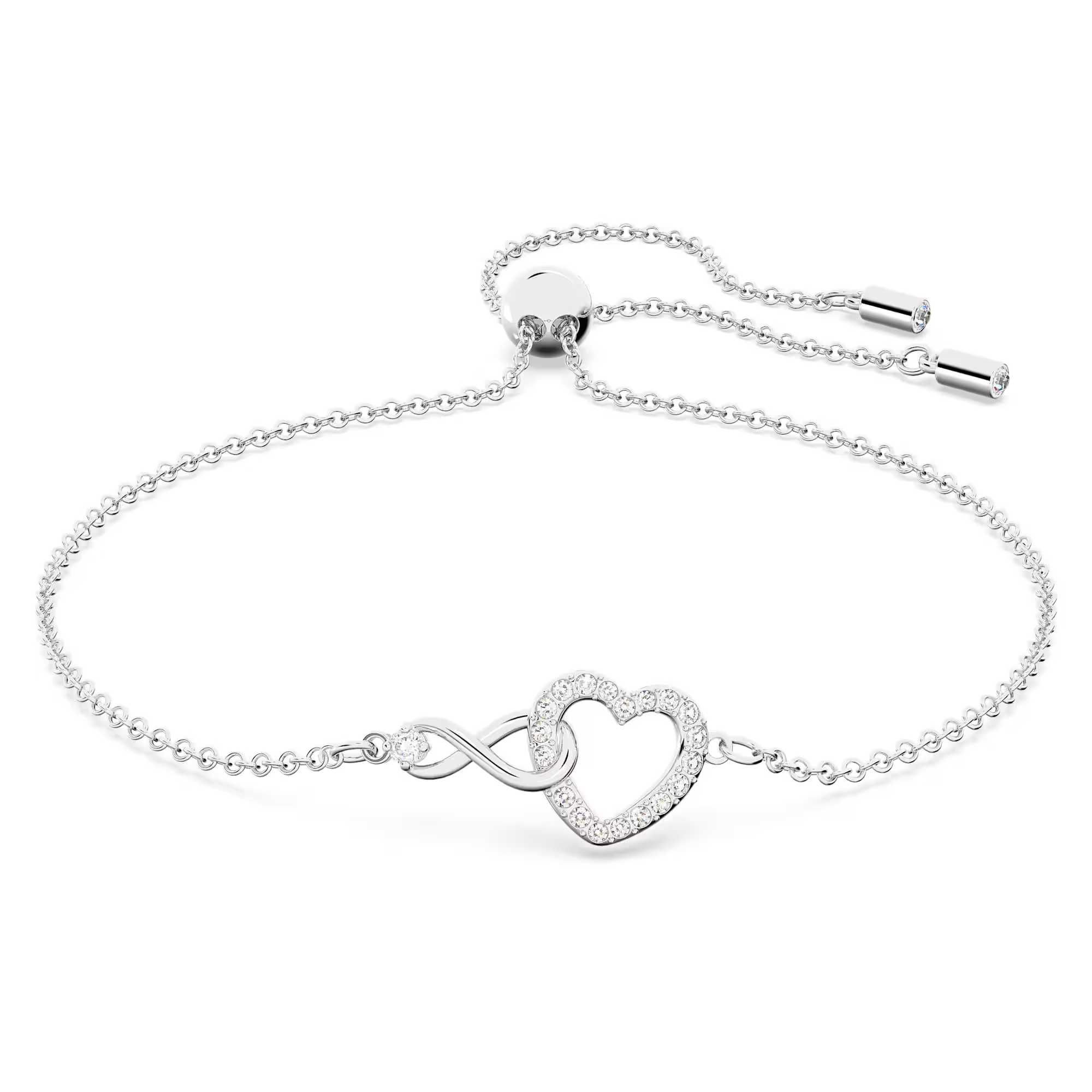Pulseira Hyperbola Swarovski Infinito e coração, Branca Lacado NOVO