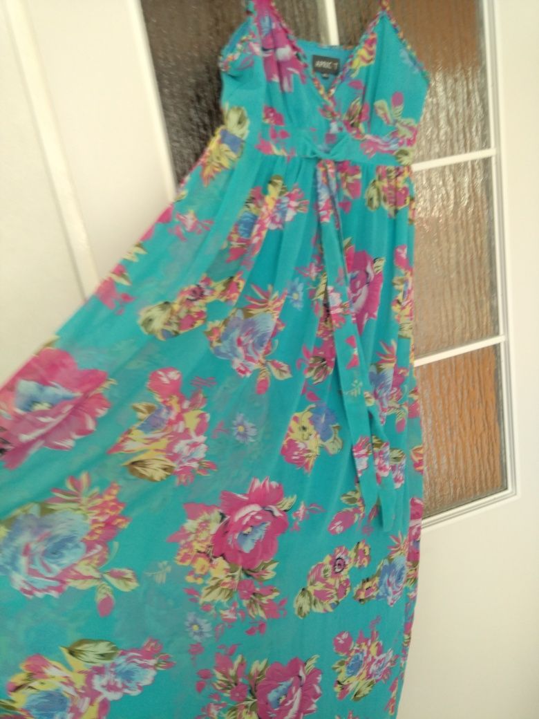 Sukienka maxi lato r. M/L szyfonowa kwiaty wakacyjna Apricot