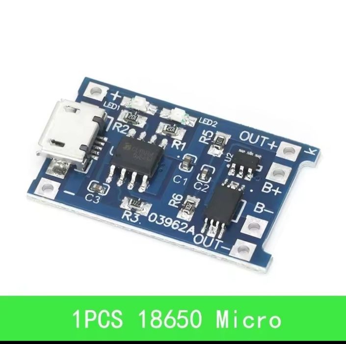 Модуль Зарядки Li-ion Аккумуляторов TP4056 с Защитой (Micro USB, 18650
