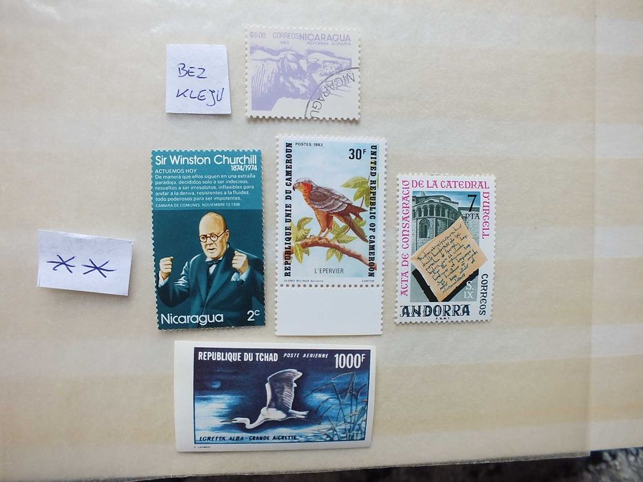 5szt. znaczki Nikaragua 1974/1983r.,Kamerun,Andora ,Czad stan** czyste