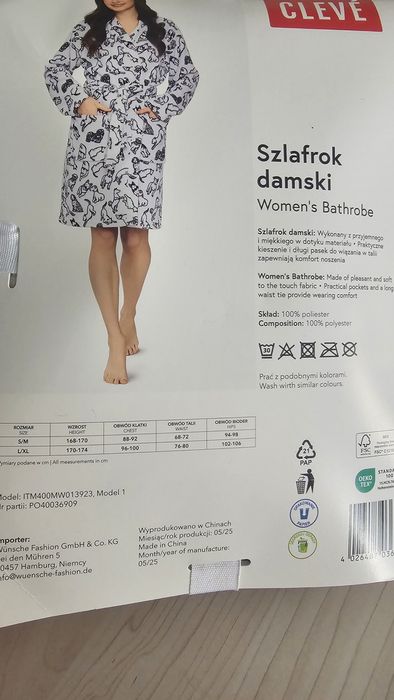 Szlafrok damski Cleve, nowy