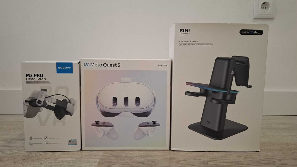 Meta Quest 3 512GB + BOBOVR + 2 baterias extras + suporte carregador