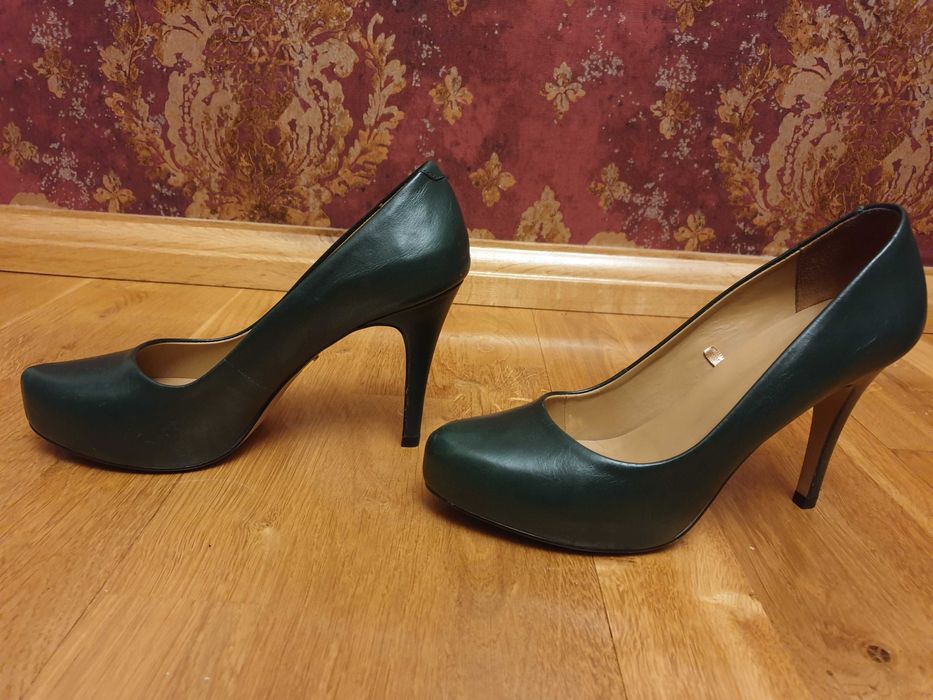 Szpilki butelkowa zieleń, kazar 38, skóra, obcas, zielone