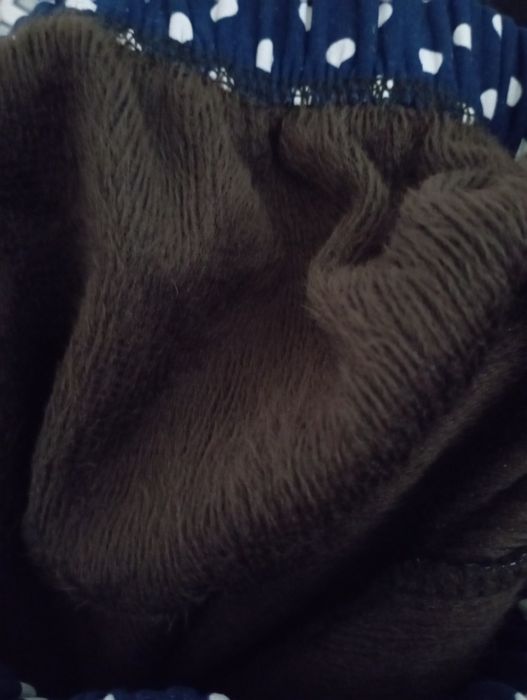 Leginsy niebieskie w białe groszki ocieplane L/XL