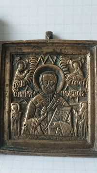 Старинная икона "Святитель Никола Чудотворец/Никейское Чудо"
