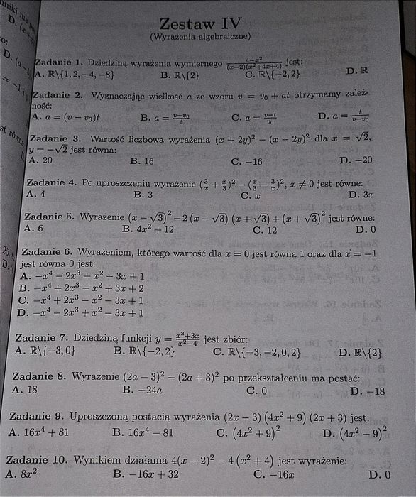 Testy maturalne z matematyki
W niektórych miejscach odpowiedzi pisane