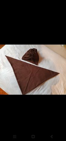 Komplecik turban i chusta czekoladowe podwojne 2-3 lata