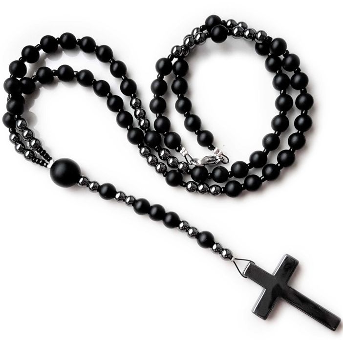 Męski naszyjnik różaniec onyks hematyt Unikatowa biżuteria hand made