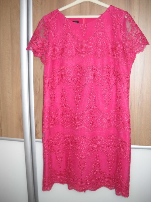 Sukienka wesele , komunia, przyjęcie koronkowa, malinowa roz.  42- 44